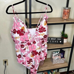 Floral Cheeky One Piece Swim Suit Plus Size